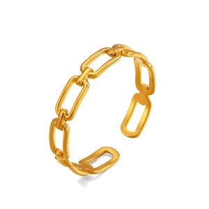 Adjustable gold geometric chain link open ring in polished stainless steel for women