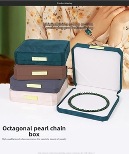 Octagonal velvet jewelry gift box with satin lining for pearl necklaces in multiple colors