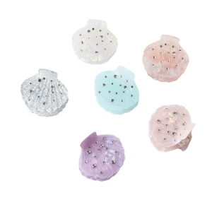 Pinces à cheveux en forme de coquillage en acrylique avec strass et paillettes