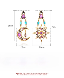 Detailed size and weight chart for baroque sun and moon asymmetrical earrings