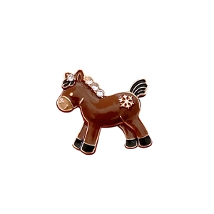 Vintage gold horse brooch with brown enamel and sparkling zircons for elegant outfits