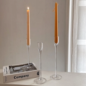 Modern Minimalist Glass Candle Holders High Foot Transparent Elegant Home Decor Wedding Birthday Centerpiece Accessories