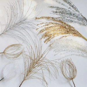 Glitter Christmas tree spray branches in gold, silver and white for floral decorations