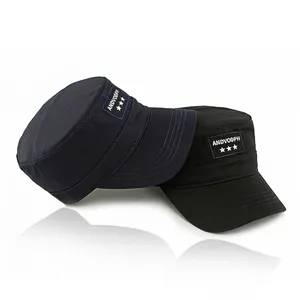 Unisex Cotton Cadet Cap Military Style Flat Top Hat Sunshade Outdoor Breathable Embroidered Patch Stars