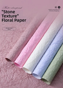 Close-up of double-layered floral wrapping paper with stone texture in pastel colors