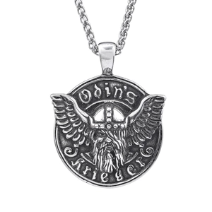 Odin's Krieger Wikinger Halskette mit Edelstahl-Flügelhelm Relief-Anhänger