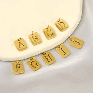 Alphabet Initial Pendants 304 Stainless Steel 18K Gold Plated Rectangle Hollow Letters For DIY Jewelry Making