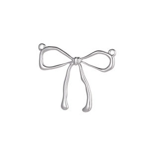 Silver stainless steel bow pendant with dual loops for DIY jewelry making and necklaces