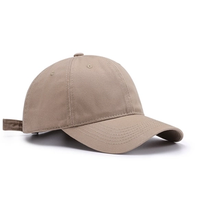 Classic khaki outdoor baseball hat with curved brim in a 45-degree angle studio shot