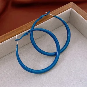 Minimalist Blue Hoop Earrings Retro Geometric Alloy Circle Drip Oil With Silver Earring Post Fashion Jewelry For Women