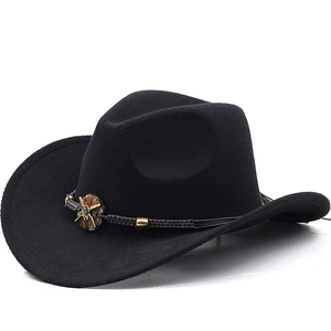 Western Cowboy Hat Wide Brim Polyester Felt Ethnic Braided Band Metal Decor Retro Jazz Fedora For Men Women