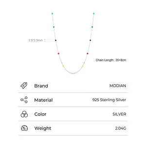 S925 sterling silver rainbow beads necklace with 35+8cm adjustable chain for women