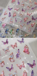 Macro detail of laser holographic butterfly nail stickers M-339 with starry accents