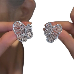 Elegant butterfly stud earrings with hollow design and sparkling zircon stones for women
