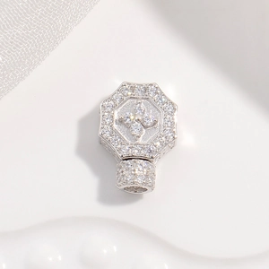 Fermoir trèfle hexagonal en argent S925 poli avec pavé de zircons pour bijoux DIY