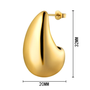 Dimensions détaillées des boucles d'oreilles goutte d'or, hauteur 32mm et largeur 20mm