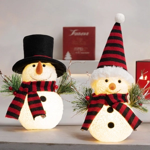 Glühende Weihnachts Schneemann Ornamente LED Licht Dekorative Winter Haus Tischdeko Rot Schwarz Gestreifter Schal Hut