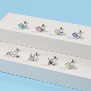 Variety set of heart and lightning stud earrings with colorful cubic zirconia stones