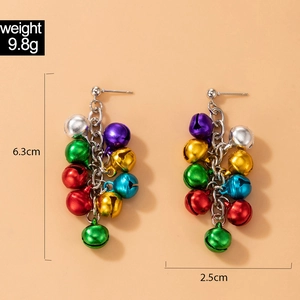 Colorful Christmas bell drop earrings with size details 6.3cm height and 9.8g weight
