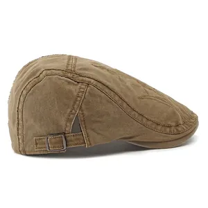 Khaki Baumwolle Baskenmütze für Herren mit Retro-Stickerei und verstellbarer Schnalle