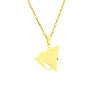Gold Nicaragua map pendant necklace in polished stainless steel with detailed city names