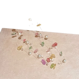 Colorful beaded necklace with pearls and multi-layer stones for summer beach vacation