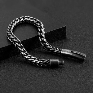 Retro punk titanium steel keel chain bracelet for men with vintage black silver finish
