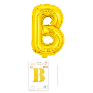 Goldener Folienballon Buchstabe B für Geburtstage mit Kartonverpackung und Trinkhalm