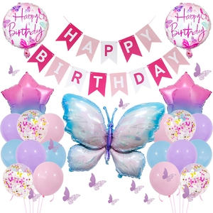 Schmetterling Thema Geburtstag Party Dekoration Aluminiumfolie Luftballons Happy Birthday Banner Gradient Für Mädchen Kinder