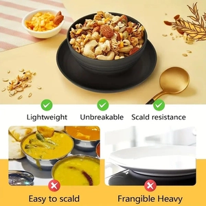 Comparison showing lightweight, unbreakable, and scald-resistant black dinnerware set