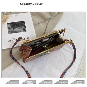 Vue intérieure d'un sac à main serpent montrant sa capacité pour téléphone et cosmétique