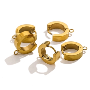 Close-up of golden stainless steel hoop earrings with small loops for jewelry DIY