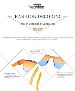Detail view of rimless gradient sunglasses with metal hinges and comfortable nose pads