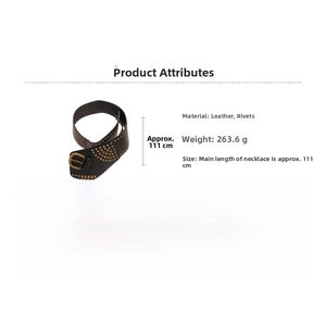 Detail specifications of vintage leather belt with golden studs weighing 263.6g and 111cm long