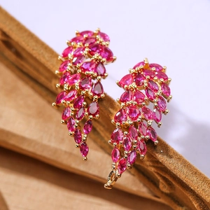 Elegante 18k vergulde koperen oorbellen met roze marquise geslepen zirkoon veren