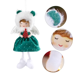 Christmas angel doll ornament with green polka dot dress and red sequin tree decoration