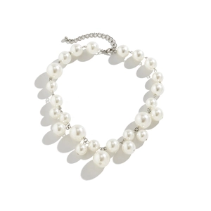 Punk style bead and faux pearl tassel necklace with silver chain for women