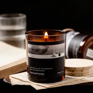 Aromatherapy Scented Candle Soy Wax Essential Oil Glass Jar Wood Lid Handmade Natural Relaxing Indoor Home Decor Gift