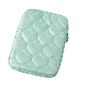 Quilted mint green 15 inch laptop sleeve with heart pattern and puffy padding
