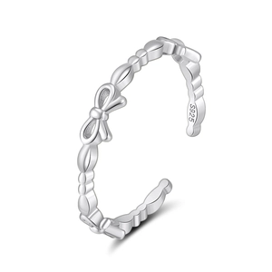 S925 Sterling Silver Bowknot Open Ring Minimalist Adjustable Bow Ring Gold Silver Plated Finger Jewelry For Women Gift