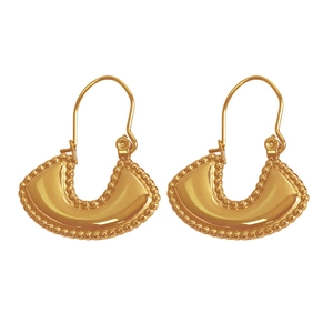French style gold plated basket hoop earrings with granulated bead edge design