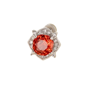 Silver octagonal rose stud earring with an orange gemstone and small diamond accents