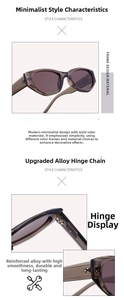 Detailed close-up of reinforced alloy hinges on stylish cat-eye polarized sunglasses