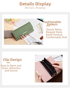 Detailed interior of women's long wallet with card slots and zipper compartment