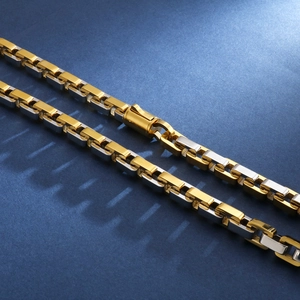 Geometrische Edelstahl-Halskette für Herren im Gold-Silber-Box-Glieder-Design