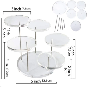 3-tier clear acrylic round jewelry display stand with metal rods and size specifications