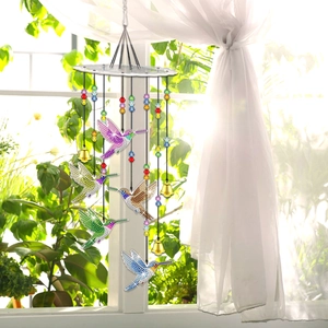 DIY colorful hummingbird diamond art wind chime with acrylic birds and golden bells