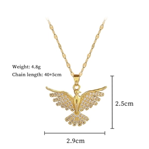Detailed view of phoenix pendant necklace dimensions and weight on white background