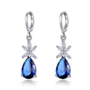 Elegant Copper Waterdrop Dangle Earrings With Flower Design Rhinestone Inlaid Fashion Jewelry For Women Wedding Party