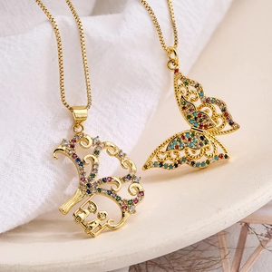 18K gold plated tree of life and butterfly pendants with multicolor zircons on chain